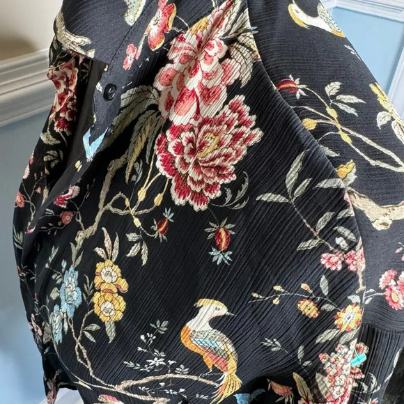 GP & J Baker Floral Bird Print Lightweight Button Up Blouse - Picture 8 of 11